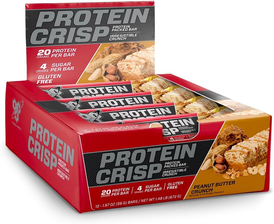 BSN Protein Crisp Bar, Vanilla Marshmallow, 18 Gram Protein Snack Bars with Whey and Fiber, Gluten-Free Crunchy Energy Bars for Workout, Fitness, On-the-Go, 12 Count