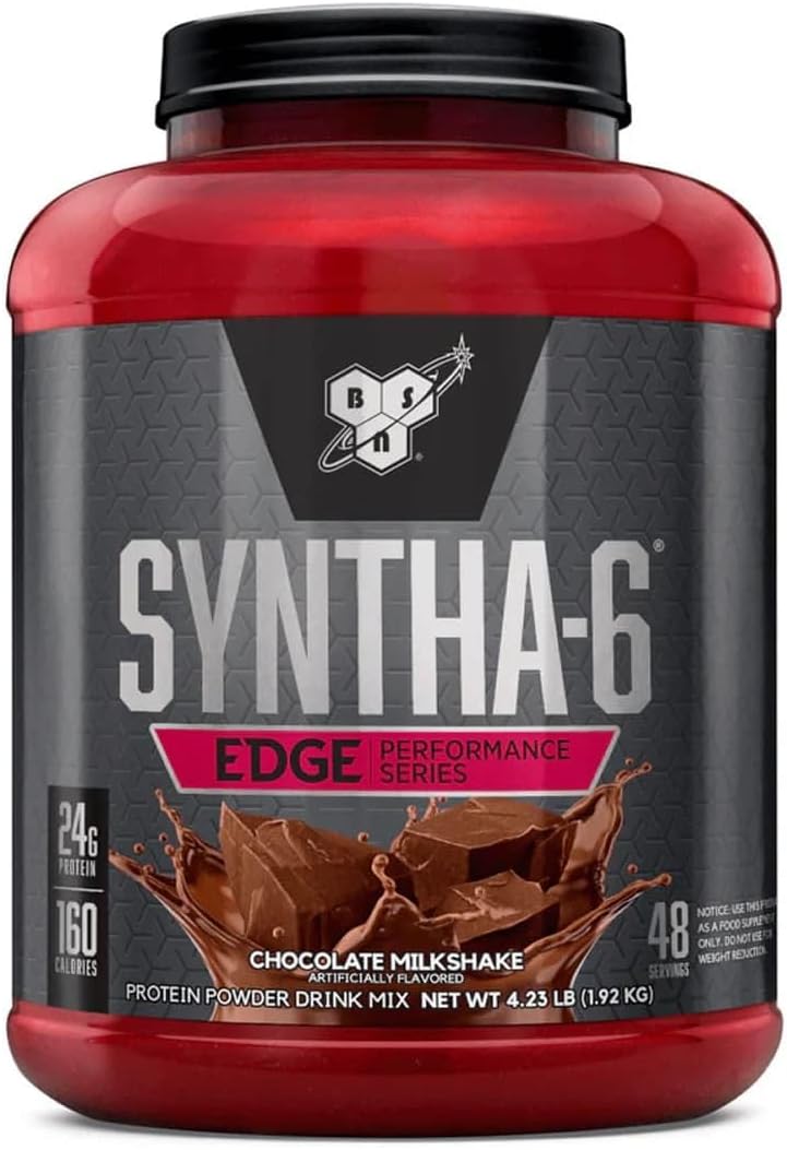 BSN SYNTHA-6 Edge Protein Powder, Chocolate Milkshake, Hydrolyzed Whey, Micellar Casein, Milk Isolate, Low Sugar, 24g Protein, Milkshake, 48 Servings