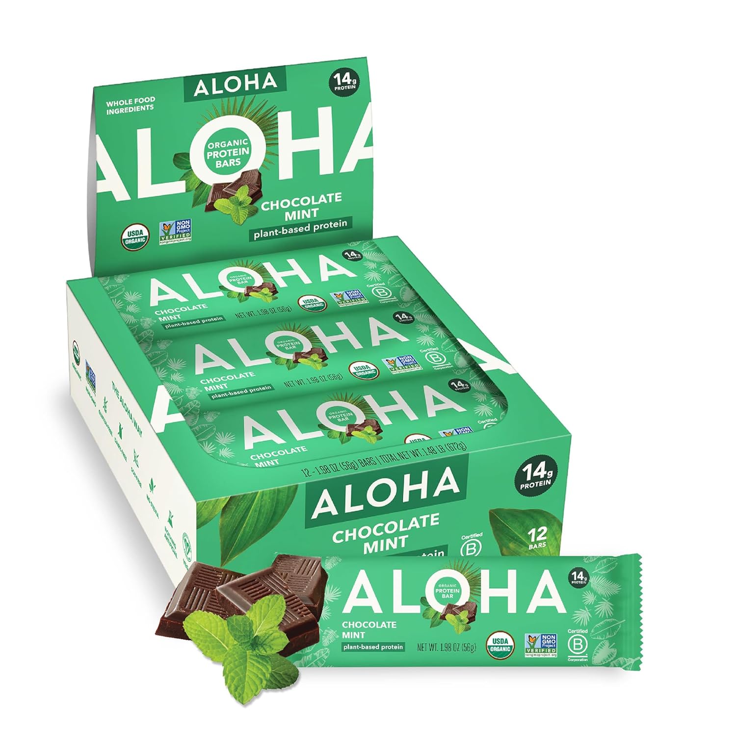 ALOHA Organic Plant Based Protein Bars - Peanut Butter Cup Bar - 12 Bars, Vegan, Low Sugar, Gluten-Free, Low Carb, Non-GMO, No Stevia, No Erythritol