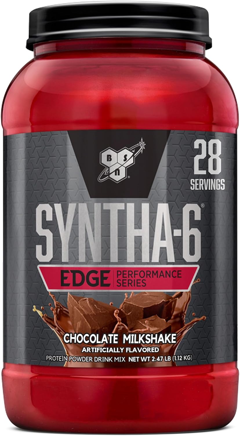 BSN SYNTHA-6 Edge Protein Powder, Chocolate Milkshake, Hydrolyzed Whey, Micellar Casein, Milk Isolate, Low Sugar, 24g Protein, Milkshake, 48 Servings