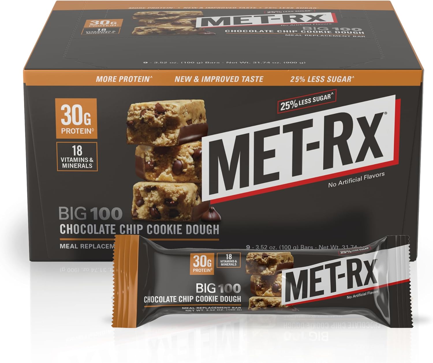 MET-Rx Big 100 Colossal Protein Bars, Great as Healthy Meal Replacement, Snack, and Help Support Energy, Peanut Butter Pretzel, With Vitamin A, Vitamin C, and Zinc, 100 g, (Pack of 9)