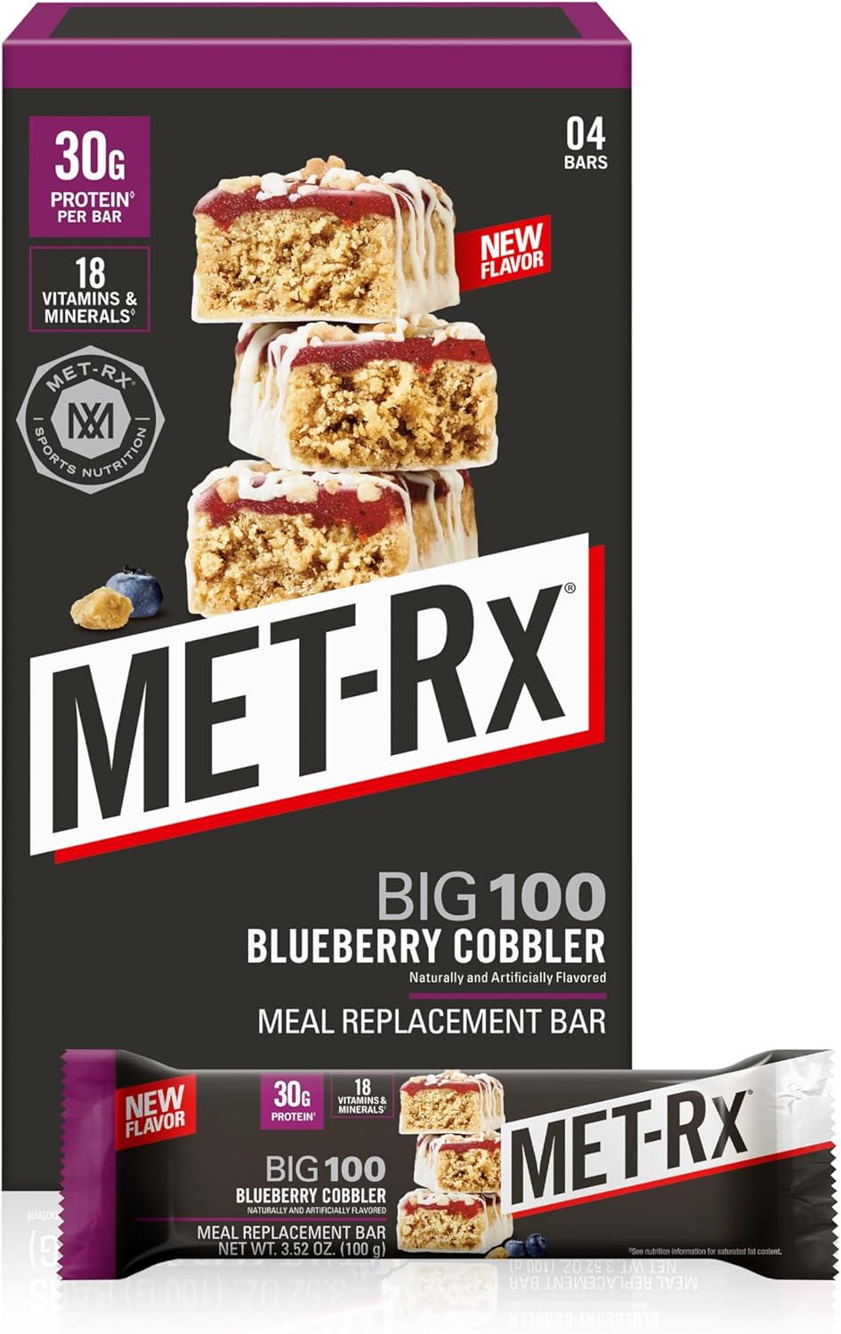 MET-Rx Big 100 Colossal Protein Bars, Vanilla Caramel Churro Meal Replacement Bars, Brown, 9 Count