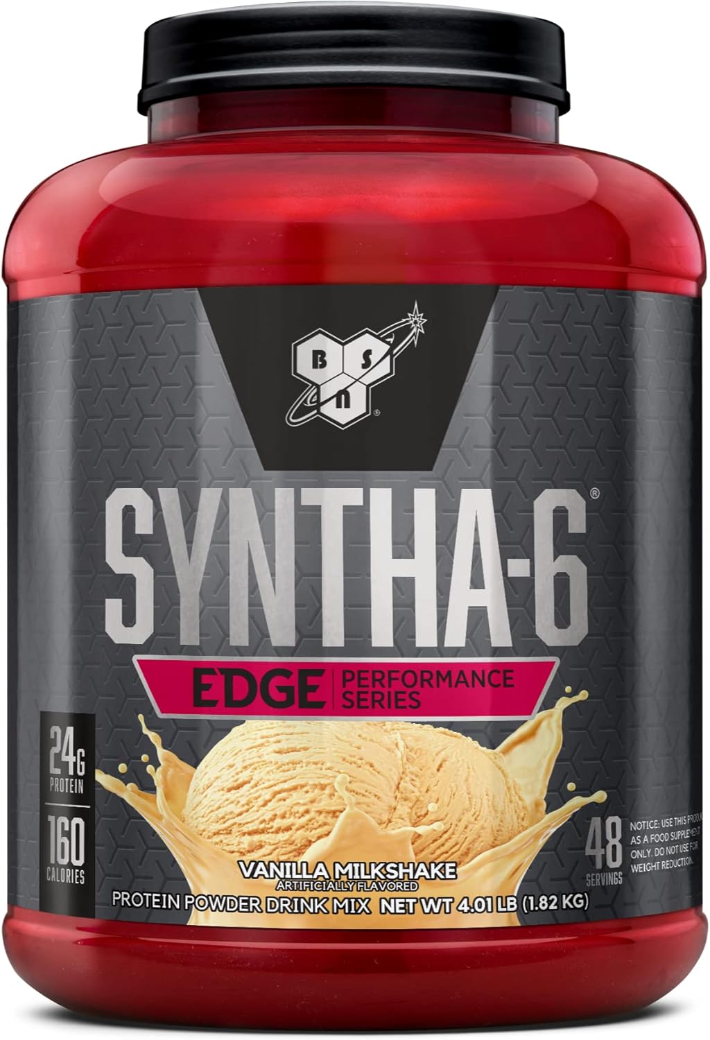 BSN SYNTHA-6 Edge Protein Powder, Chocolate Milkshake, Hydrolyzed Whey, Micellar Casein, Milk Isolate, Low Sugar, 24g Protein, Milkshake, 48 Servings