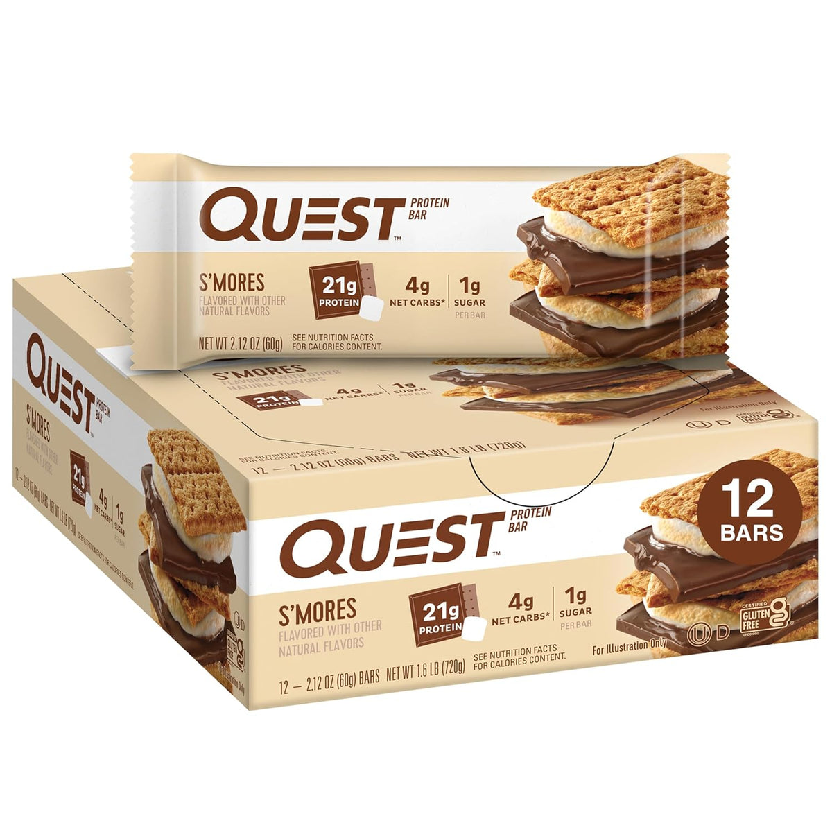 Quest Nutrition Double Chocolate Chunk Protein Bars, 20g Protein Bars, 1g Sugar, 4g Net Carb, Gluten Free, Keto Friendly, 12 Count