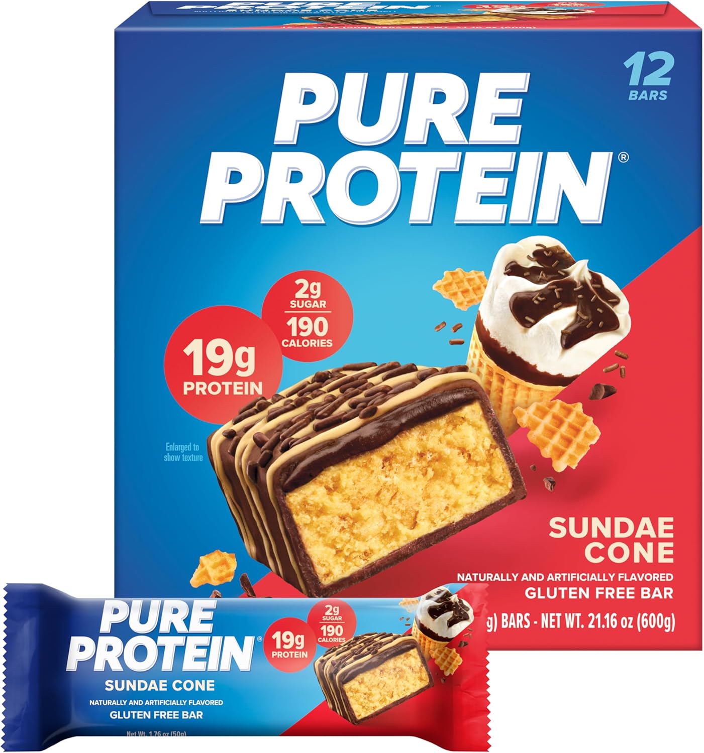 Pure Protein Bars, High Protein, Nutritious Snacks to Support Energy, Low Sugar, Gluten Free, Chocolate Peanut Butter, 1.76oz, 12 Count (Packaging May Vary)