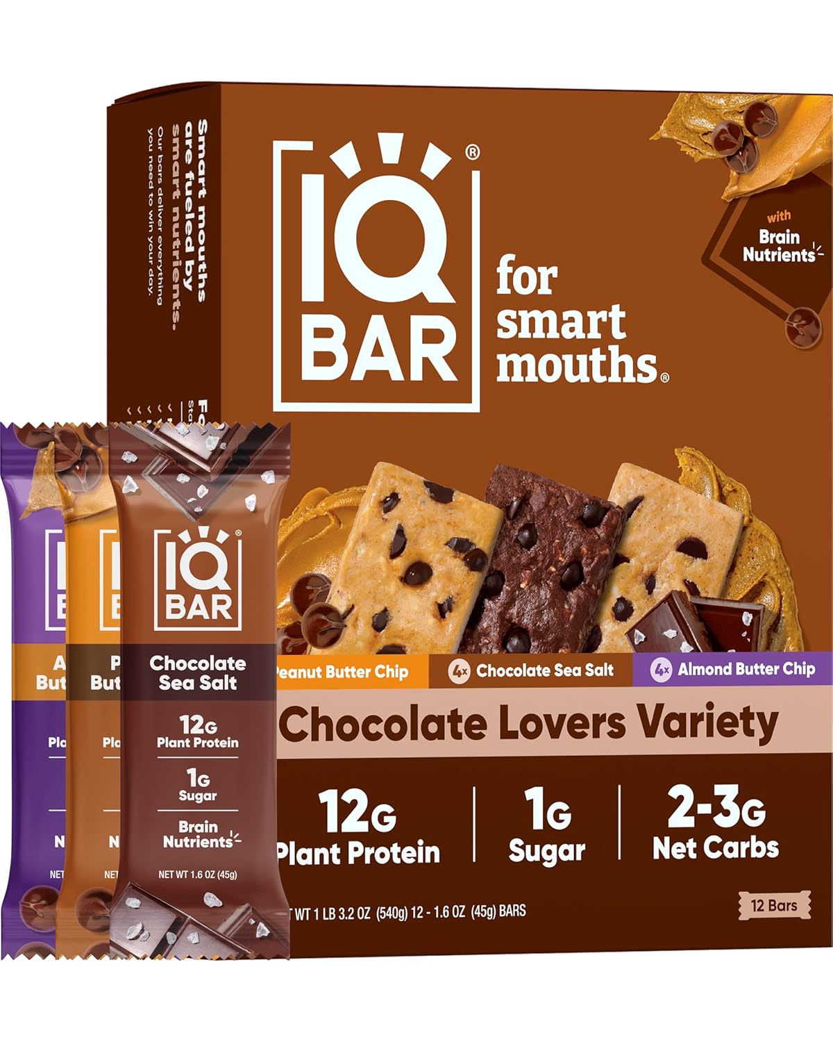 IQBAR Brain and Body Plant Protein Bars - 7 Bar Sampler Pack - Gluten Free, High Fiber, Vegan Snacks - Low Sugar Meal Replacement