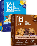 IQBAR Brain and Body Plant Protein Bars - Chocolate Lovers Variety - 12-Count Low Carb - Gluten Free, High Fiber, Vegan Snacks - Low Sugar Meal Replacement
