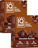 IQBAR Brain and Body Plant Protein Bars - Chocolate Lovers Variety - 12-Count Low Carb - Gluten Free, High Fiber, Vegan Snacks - Low Sugar Meal Replacement
