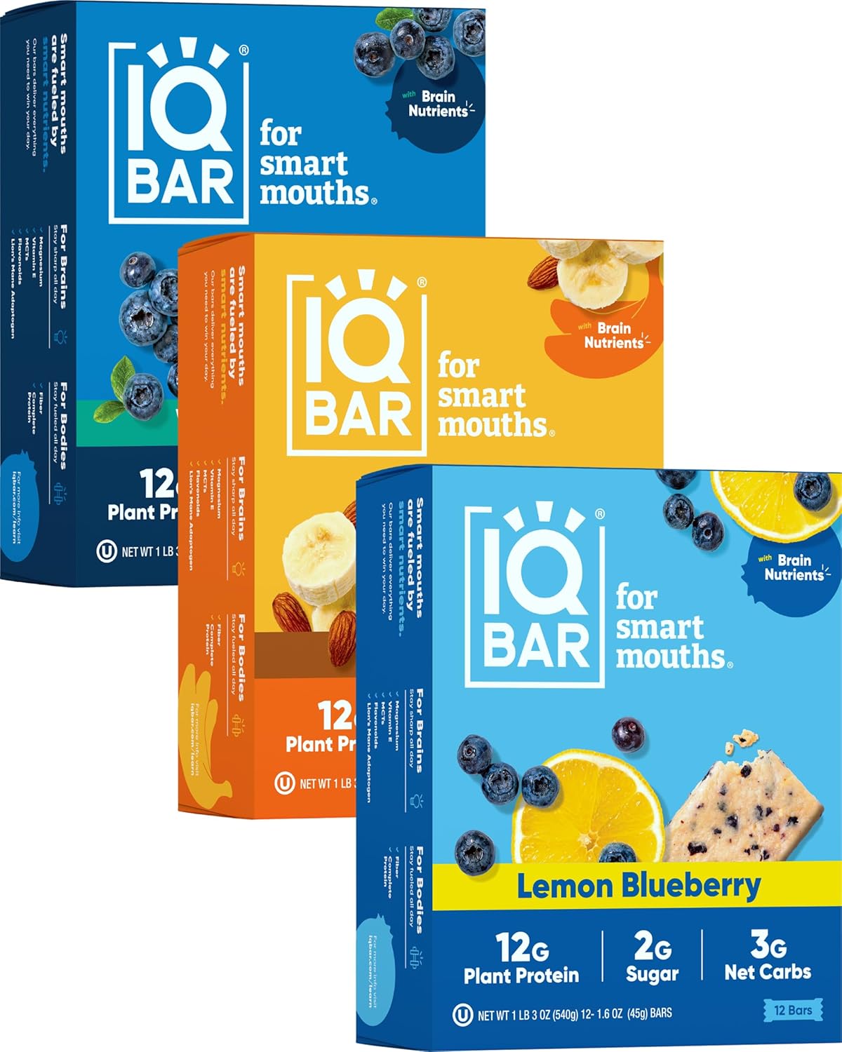 IQBAR Brain and Body Plant Protein Bars - Chocolate Lovers Variety - 12-Count Low Carb - Gluten Free, High Fiber, Vegan Snacks - Low Sugar Meal Replacement