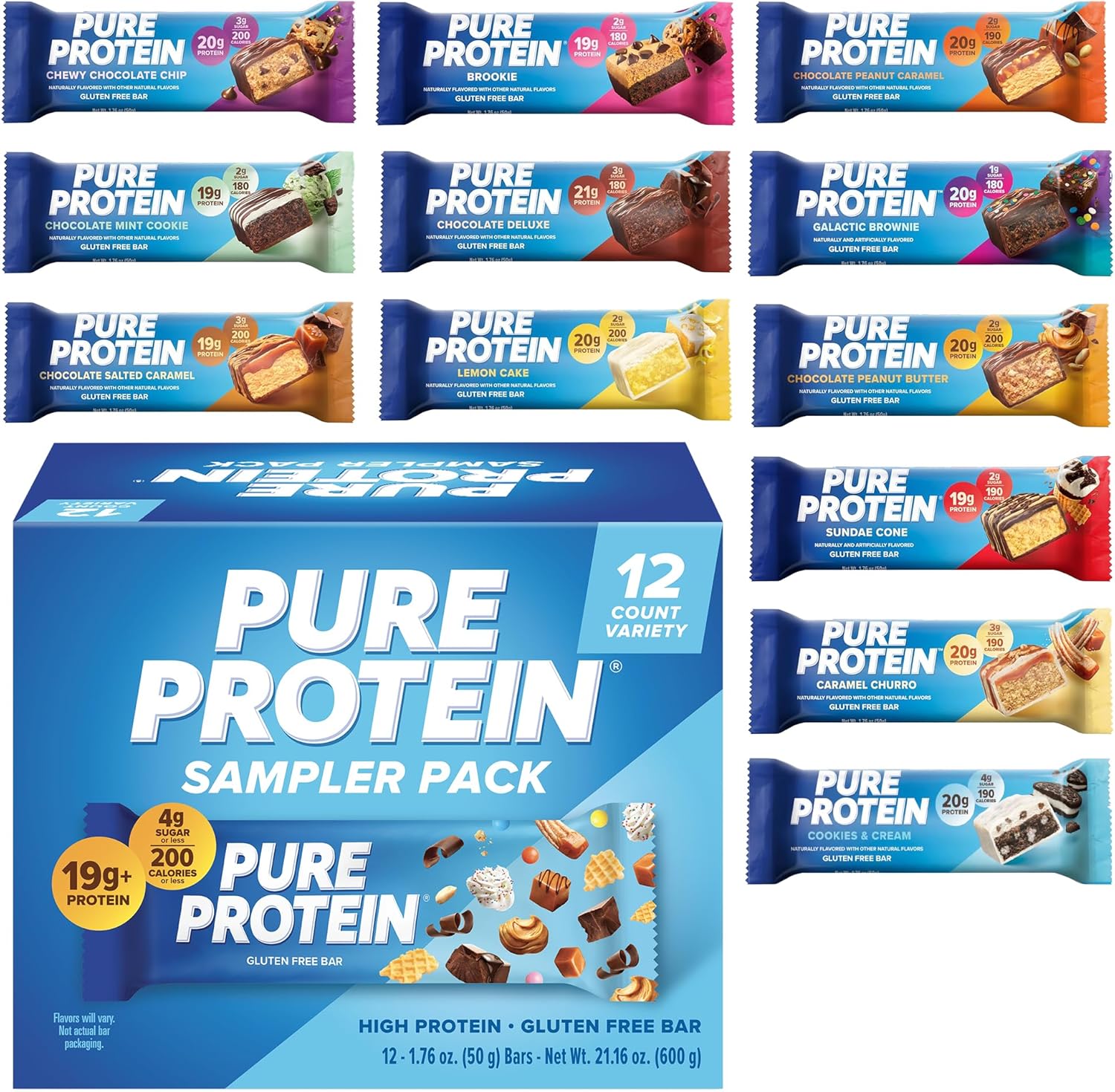 Pure Protein Bars, High Protein, Nutritious Snacks to Support Energy, Low Sugar, Gluten Free, Chocolate Peanut Caramel, 1.76oz, 12 Count (Pack of 1) (Packaging May Vary)