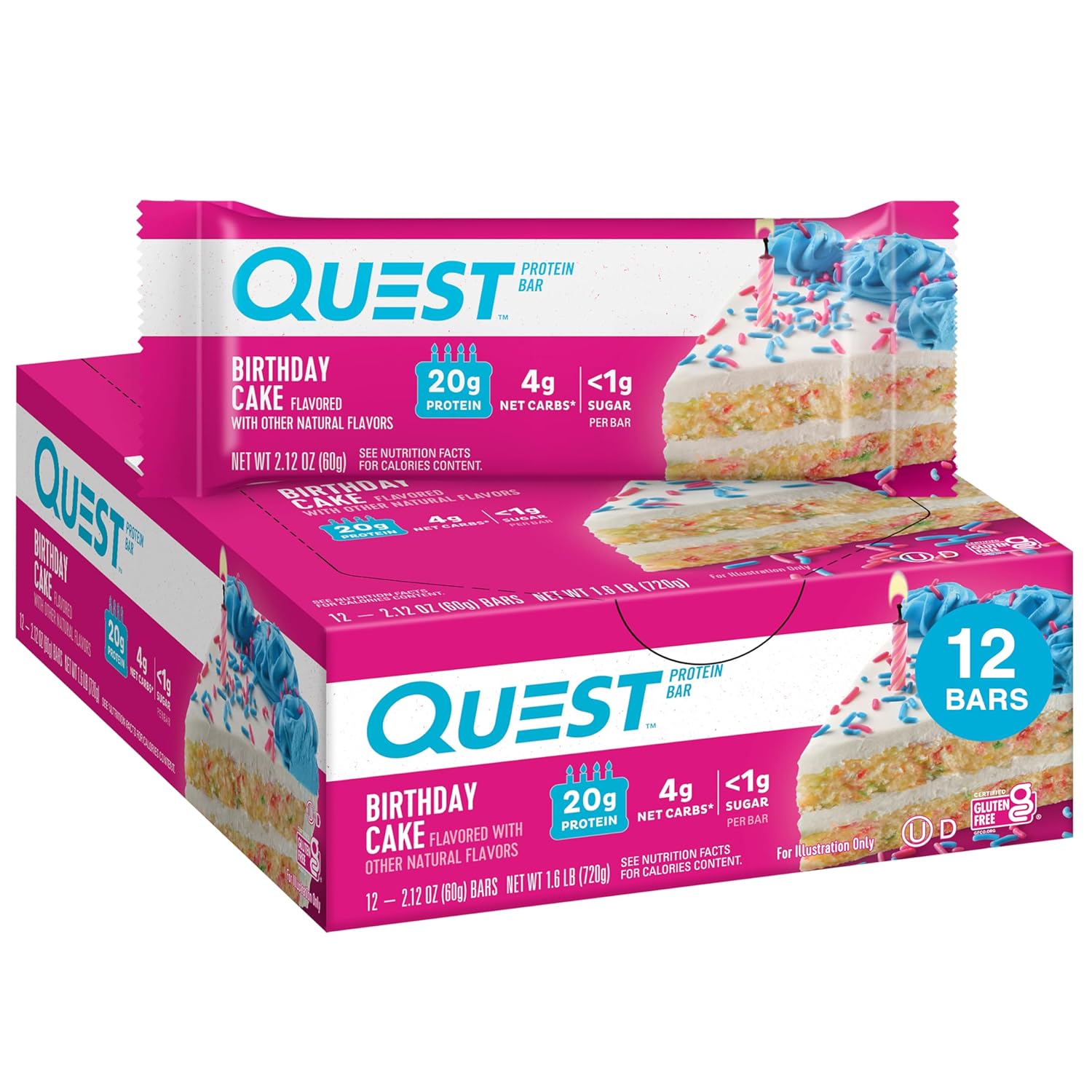 Quest Nutrition Double Chocolate Chunk Protein Bars, 20g Protein Bars, 1g Sugar, 4g Net Carb, Gluten Free, Keto Friendly, 12 Count