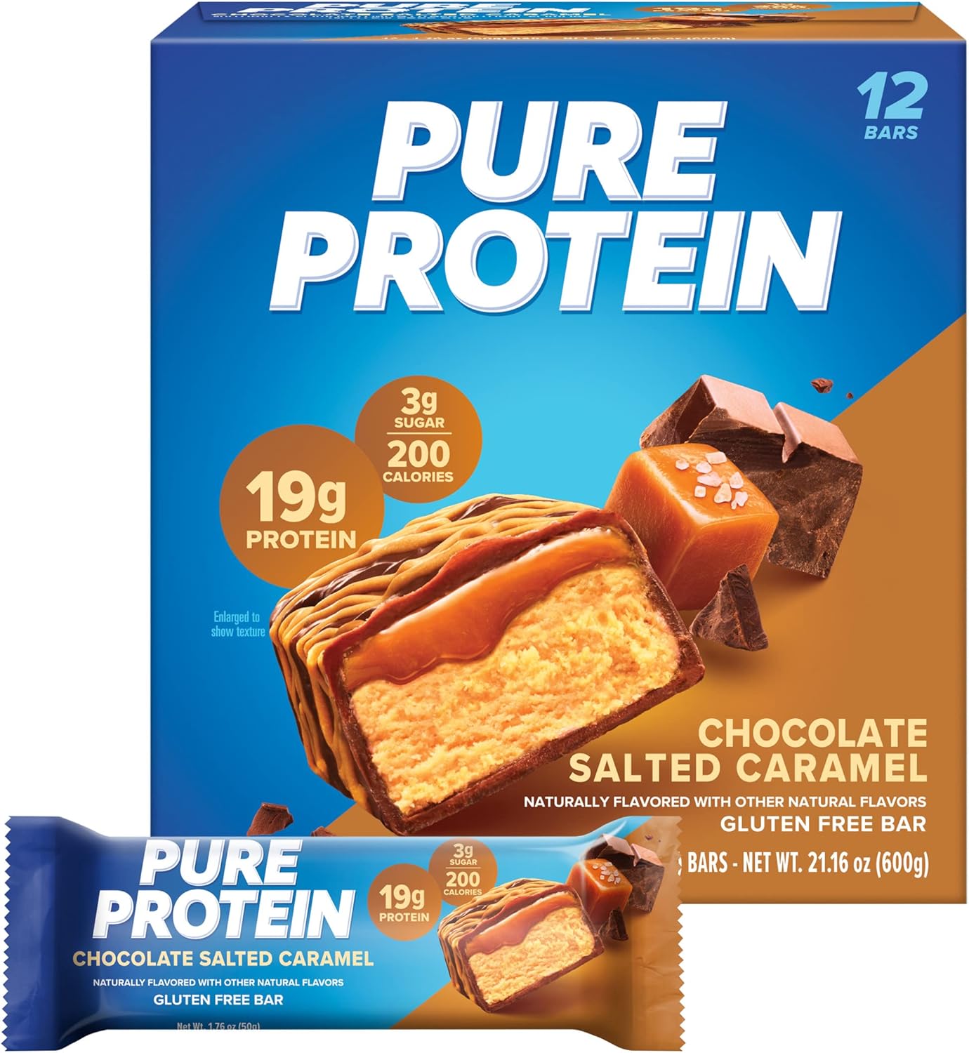 Pure Protein Bars, High Protein, Nutritious Snacks to Support Energy, Low Sugar, Gluten Free, Chocolate Peanut Caramel, 1.76oz, 12 Count (Pack of 1) (Packaging May Vary)