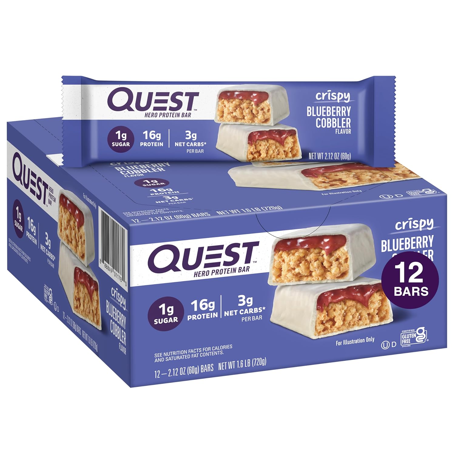 Quest Nutrition Crispy Cookies & Cream Hero Protein Bar, 18g Protein, 1g Sugar, 3g Net Carb, Gluten Free, Keto Friendly, 4 Count