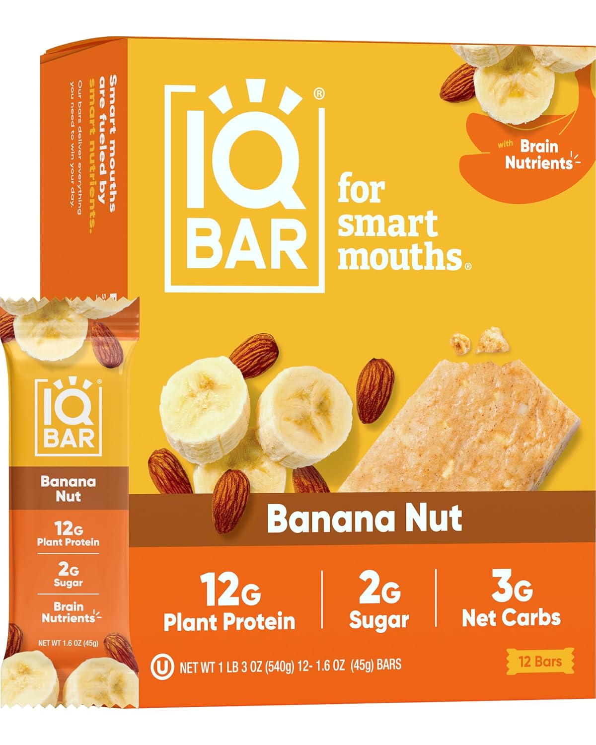 IQBAR Brain and Body Plant Protein Bars - 7 Bar Sampler Pack - Gluten Free, High Fiber, Vegan Snacks - Low Sugar Meal Replacement