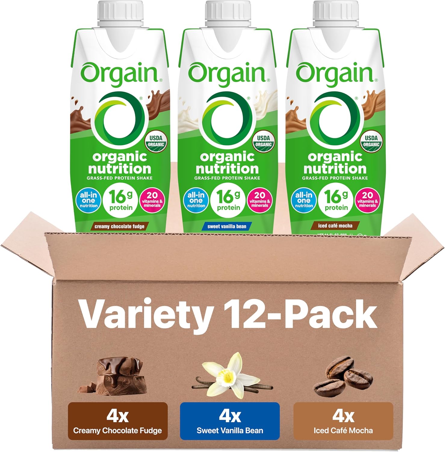 Orgain Organic Nutritional Protein Shake, Creamy Chocolate Fudge - 16g Grass Fed Whey Protein, Meal Replacement, 20 Vitamins & Minerals, Fruits & Vegetables, Gluten Free, Non-GMO, 11 Fl Oz (12 Pack)