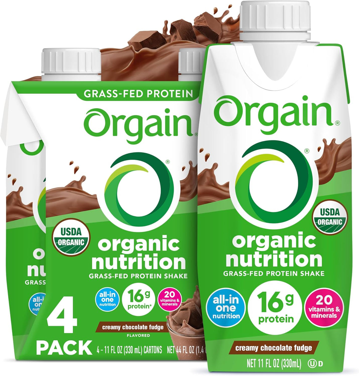 Orgain Organic Nutritional Protein Shake, Creamy Chocolate Fudge - 16g Grass Fed Whey Protein, Meal Replacement, 20 Vitamins & Minerals, Fruits & Vegetables, Gluten Free, Non-GMO, 11 Fl Oz (12 Pack)