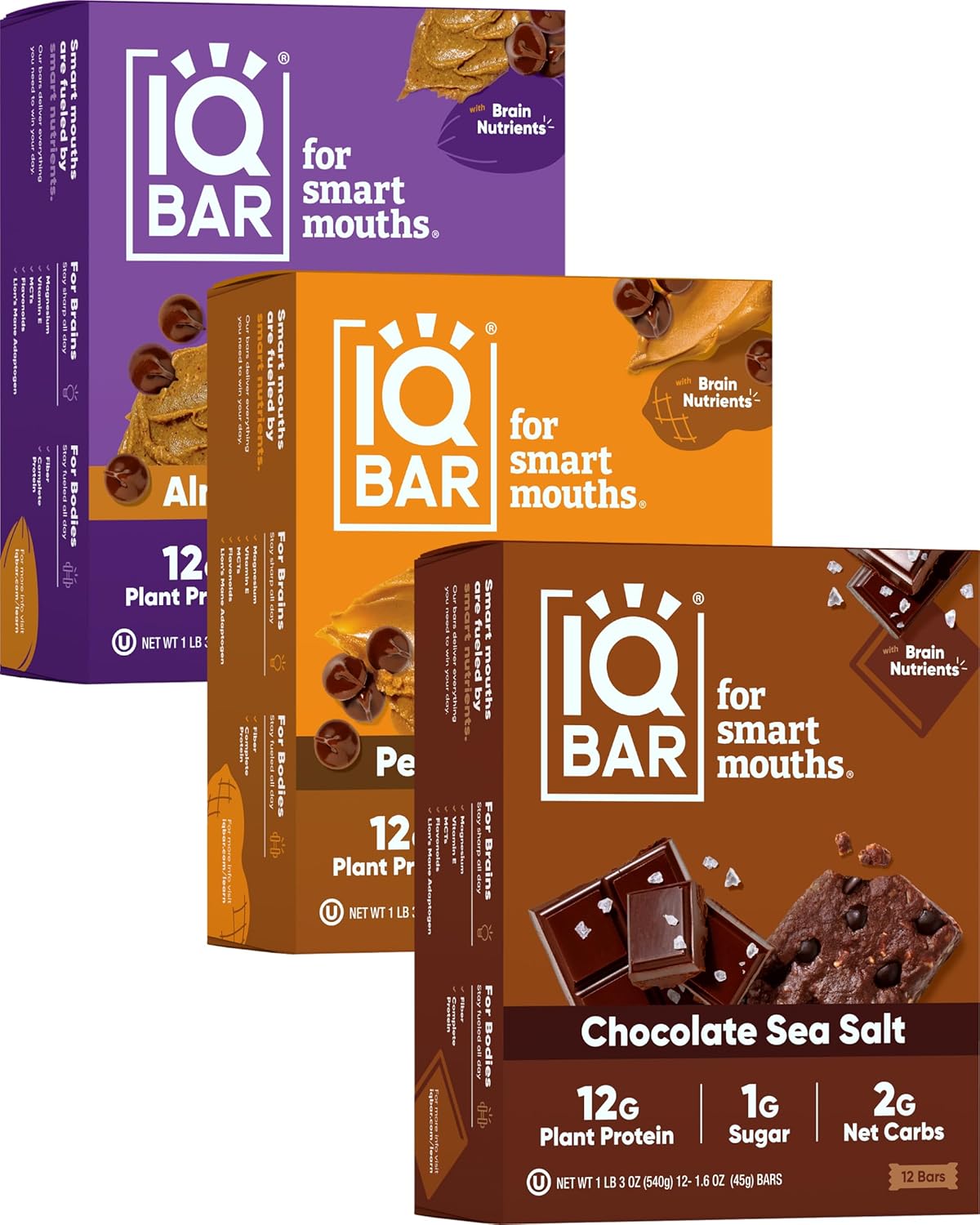 IQBAR Brain and Body Plant Protein Bars - 7 Bar Sampler Pack - Gluten Free, High Fiber, Vegan Snacks - Low Sugar Meal Replacement