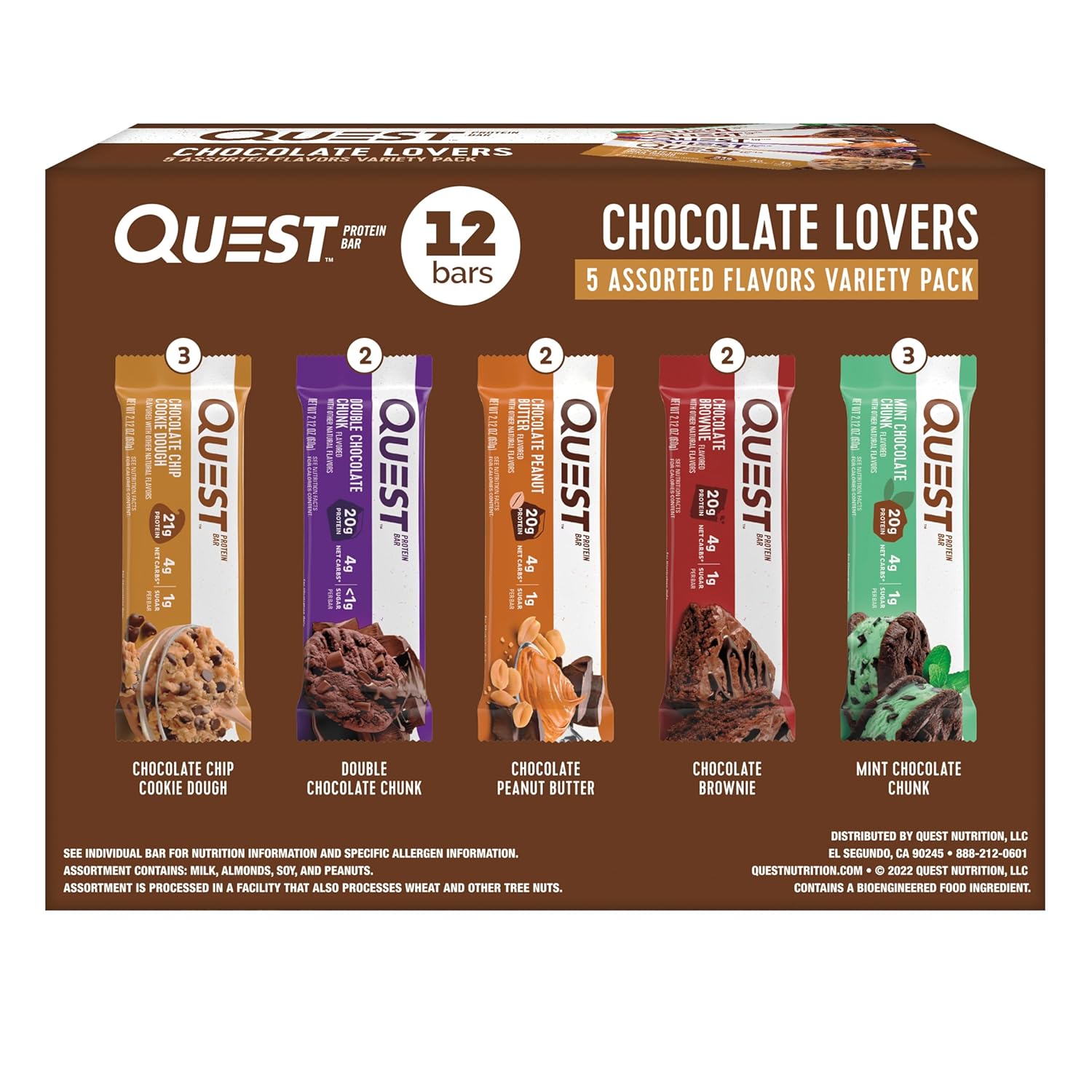 Quest Nutrition Mint Chocolate Chunk Protein Bars, 20g Protein, 1g Sugar, 4g Net Carb, Gluten Free, Keto Friendly, 12 Count