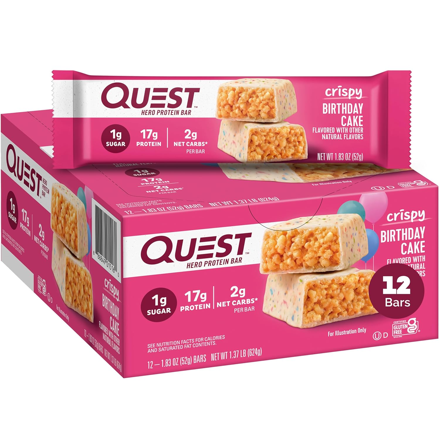 Quest Nutrition Crispy Cookies & Cream Hero Protein Bar, 18g Protein, 1g Sugar, 3g Net Carb, Gluten Free, Keto Friendly, 4 Count