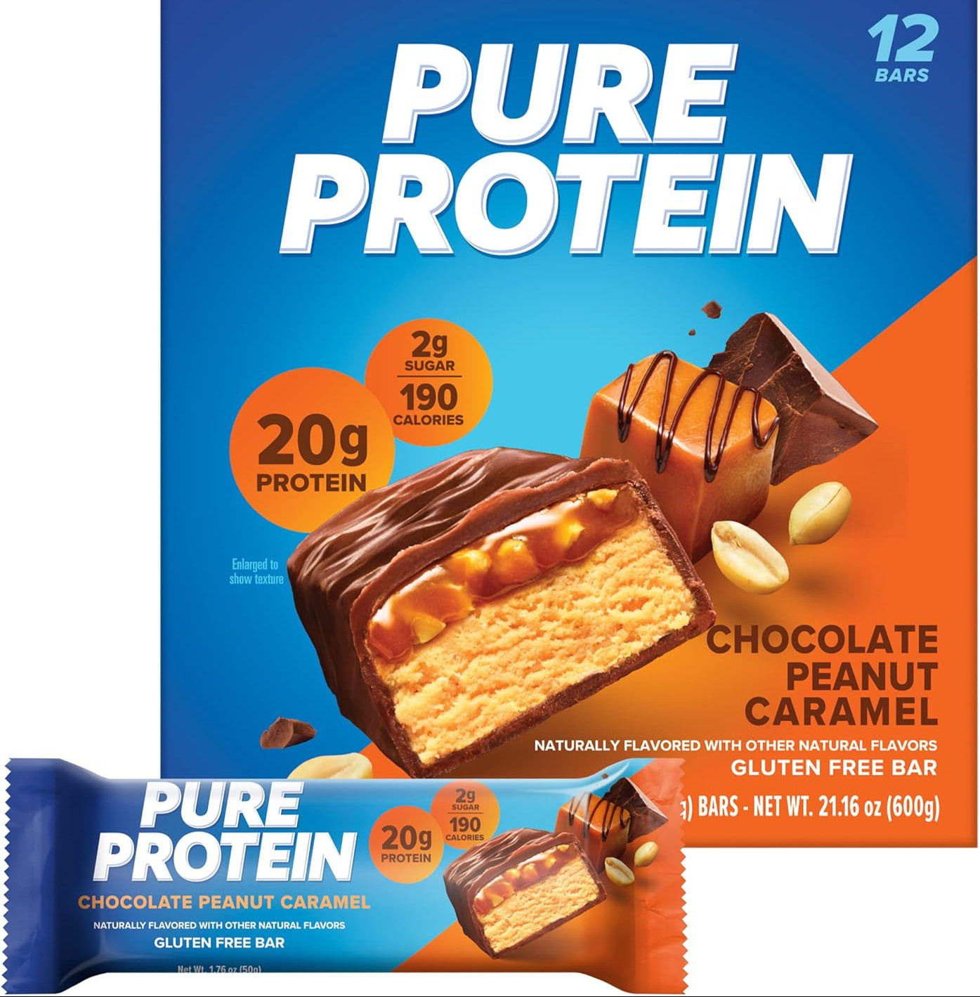 Pure Protein Bars, High Protein, Nutritious Snacks to Support Energy, Low Sugar, Gluten Free, Chocolate Peanut Butter, 1.76oz, 12 Count (Packaging May Vary)