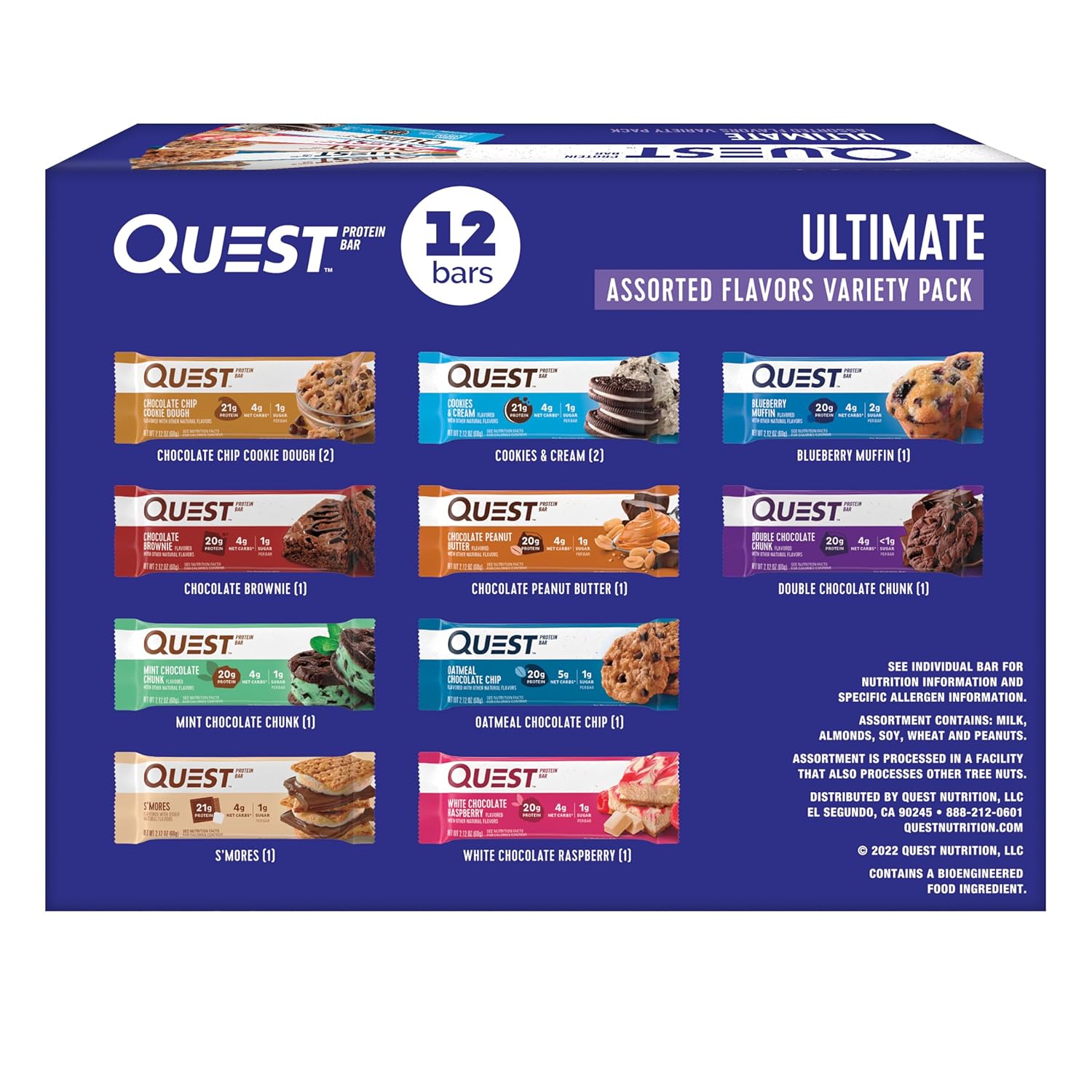 Quest Nutrition Double Chocolate Chunk Protein Bars, 20g Protein Bars, 1g Sugar, 4g Net Carb, Gluten Free, Keto Friendly, 12 Count