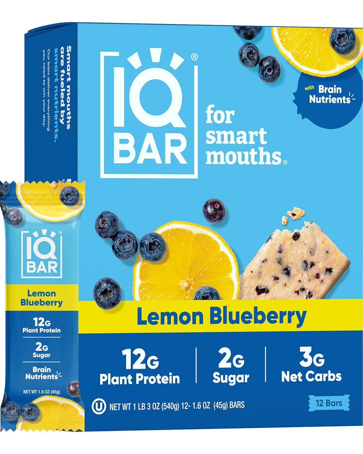 IQBAR Brain and Body Plant Protein Bars - Chocolate Lovers Variety - 12-Count Low Carb - Gluten Free, High Fiber, Vegan Snacks - Low Sugar Meal Replacement