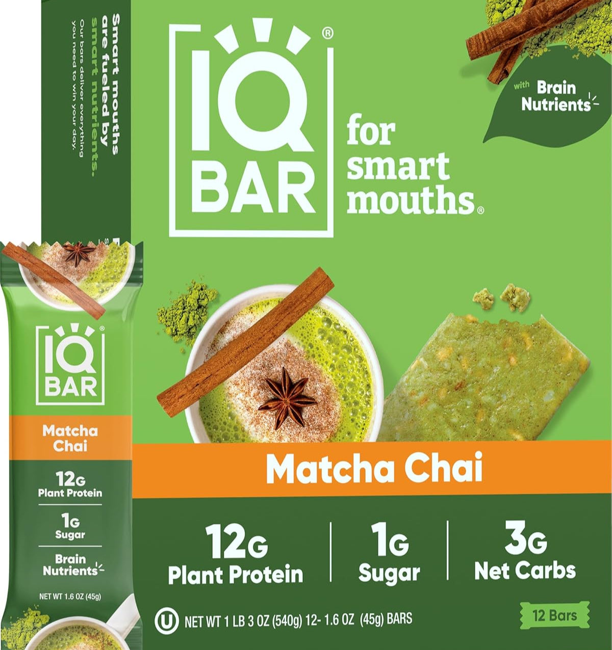 IQBAR x Chef Thomas Keller - Brain and Body Plant Protein Bars - Salted Caramel Chip - 12-Count, Low Carb, High Fiber, Gluten Free, Vegan Snacks - Low Sugar High Protein - Low Calorie Keto Energy Bars