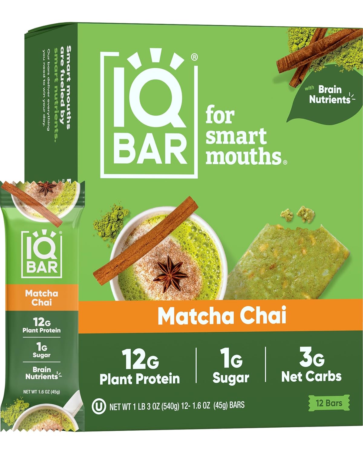 IQBAR Brain and Body Plant Protein Bars - 7 Bar Sampler Pack - Gluten Free, High Fiber, Vegan Snacks - Low Sugar Meal Replacement