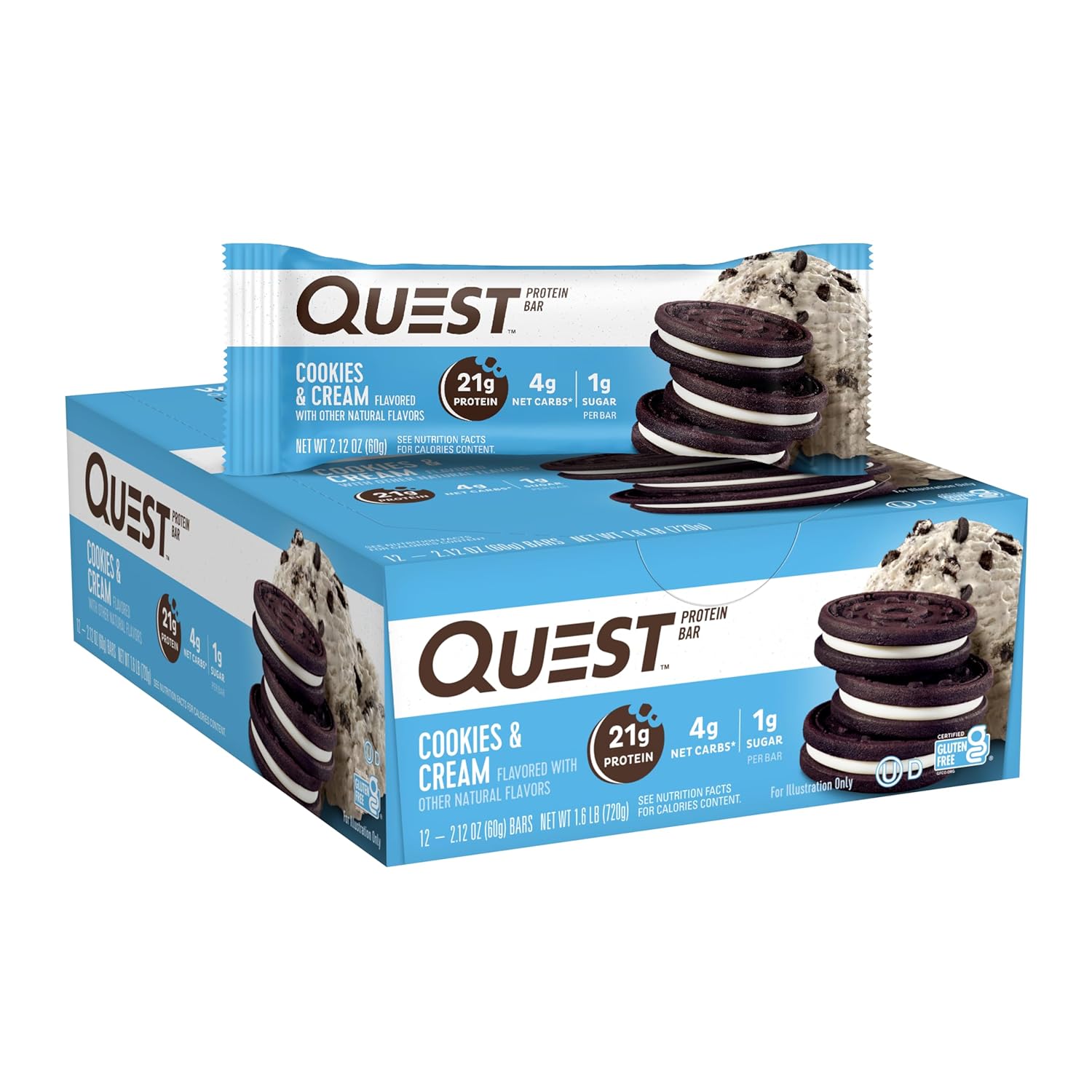 Quest Nutrition Double Chocolate Chunk Protein Bars, 20g Protein Bars, 1g Sugar, 4g Net Carb, Gluten Free, Keto Friendly, 12 Count