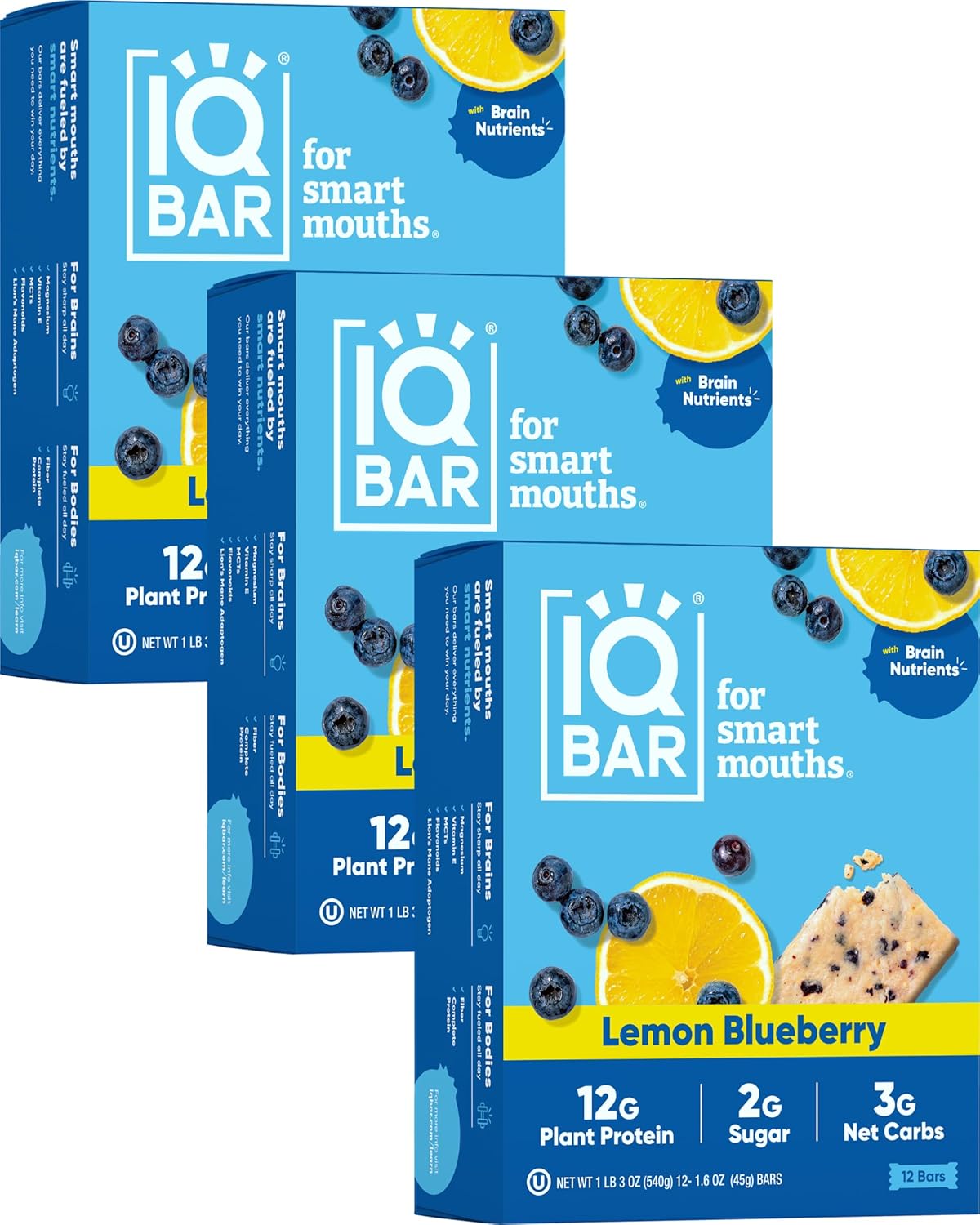 IQBAR Brain and Body Plant Protein Bars - Chocolate Lovers Variety - 12-Count Low Carb - Gluten Free, High Fiber, Vegan Snacks - Low Sugar Meal Replacement