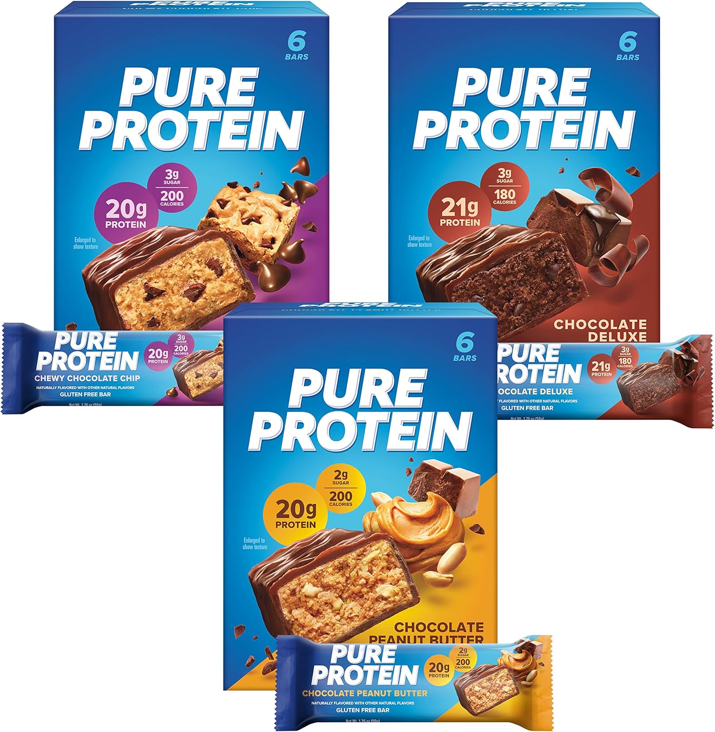Pure Protein Bars, High Protein, Nutritious Snacks to Support Energy, Low Sugar, Gluten Free, Chocolate Peanut Caramel, 1.76oz, 12 Count (Pack of 1) (Packaging May Vary)
