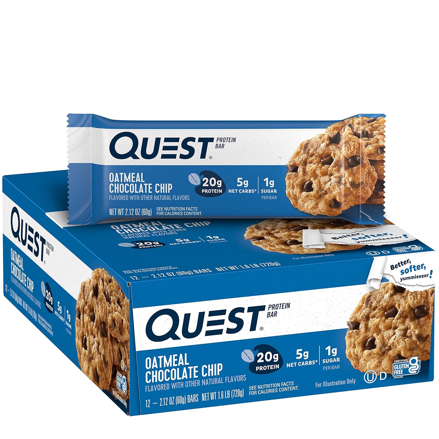Quest Nutrition Double Chocolate Chunk Protein Bars, 20g Protein Bars, 1g Sugar, 4g Net Carb, Gluten Free, Keto Friendly, 12 Count